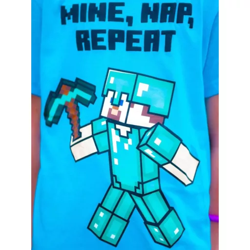 Minecraft Mine Nap Repeat gyerek rövid pizsama 10 év / 140 cm