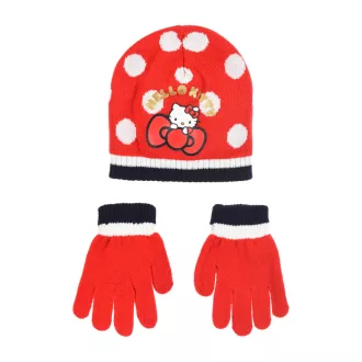   Hello Kitty Cute Dots Red gyerek sapka + kesztyű szett 52 cm