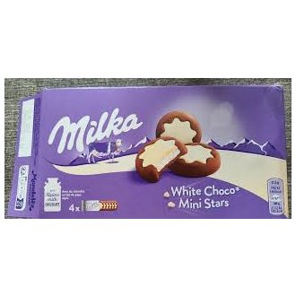   Milka White Choco Mini Stars kakaós keksz, tej és fehér csokoládé 150g