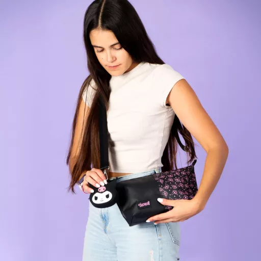 Hello Kitty Black Kuromi táska, oldaltáska pénztárcával 27 cm