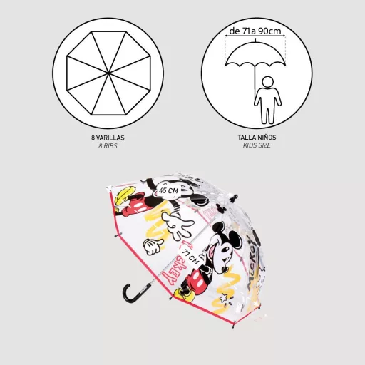 Disney Mickey Cartoon gyerek átlátszó esernyő Ø71 cm