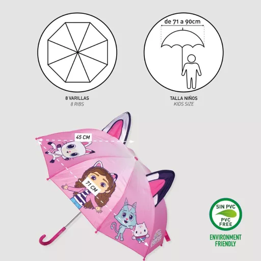 Gabi babaháza Pink gyerek esernyő füllel Ø71 cm