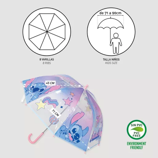 Disney Lilo és Stitch, A csillagkutya Universe gyerek átlátszó esernyő Ø71 cm