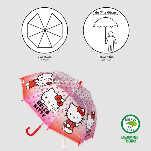 Hello Kitty Dots gyerek átlátszó esernyő Ø71 cm