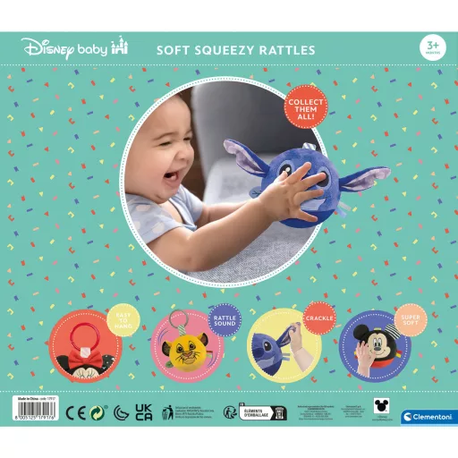 Disney Lilo és Stitch, A csillagkutya Round plüss labdafigura, baba csörgő Clementoni