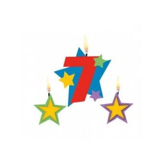 Színes Star 7-es számgyertya csillagokkal