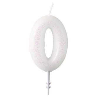 Fehér White csillámos gyertya 0-ás 6,5 cm