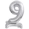 Ezüst Silver mini 9-es szám fólia lufi talppal 38 cm
