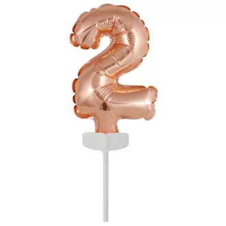 Színes Rose Gold 2-es szám fólia lufi tortára 13 cm