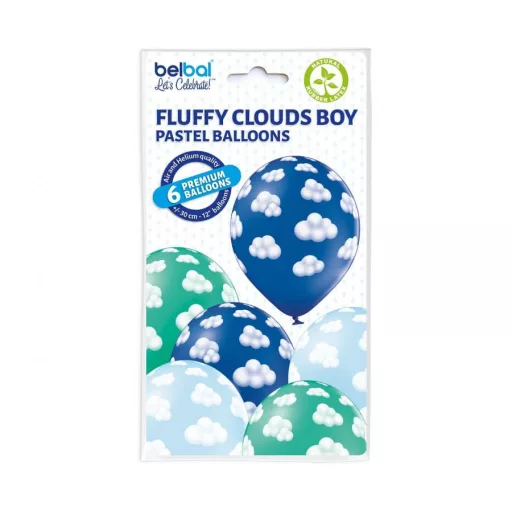 Felhő Fluffy Clouds Boy léggömb, lufi 6 db-os 12 inch (30 cm)