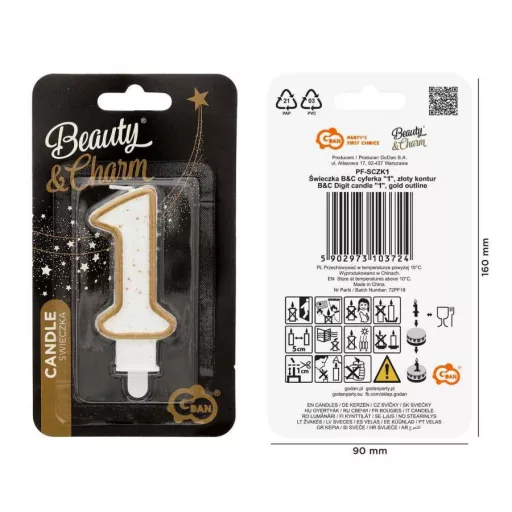 Arany csillámos 1-es Gold számgyertya, tortagyertya
