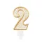 Arany csillámos 2-es Gold számgyertya, tortagyertya