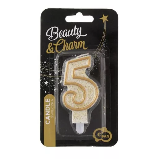 Arany csillámos 5-ös Gold számgyertya, tortagyertya