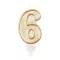 Arany csillámos 6-os Gold számgyertya, tortagyertya