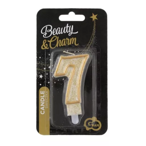 Arany csillámos 7-es Gold számgyertya, tortagyertya