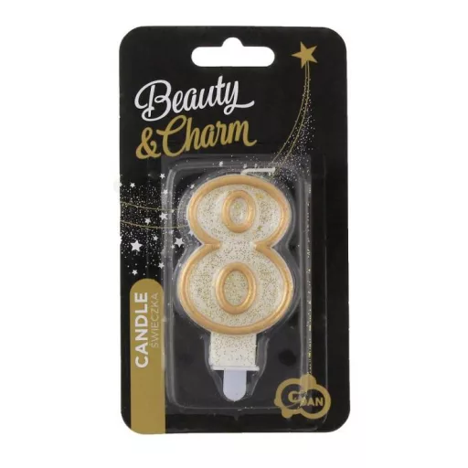 Arany csillámos 8-as Gold számgyertya, tortagyertya