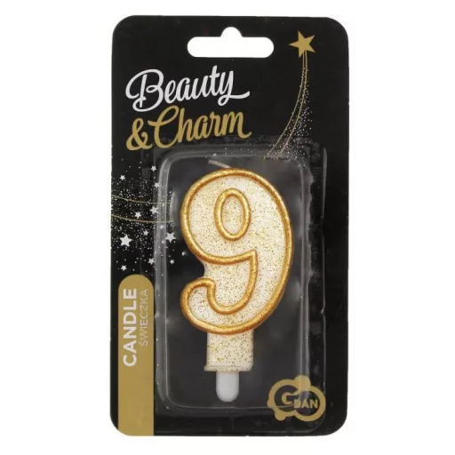 Arany csillámos 9-es Gold számgyertya, tortagyertya