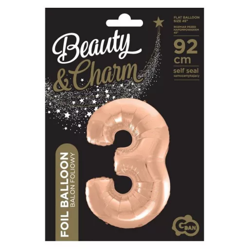 Rose Gold 3-as szám fólia lufi 92 cm
