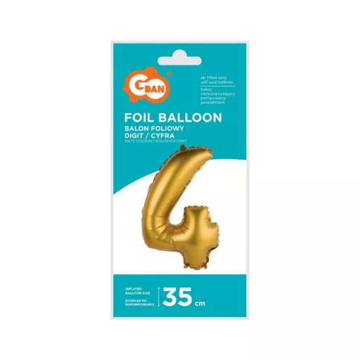Arany Gold Matt 4-es mini szám fólia lufi 35 cm