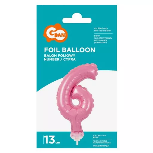 Rózsaszín 6-os Pink szám fólia lufi tortára 13 cm
