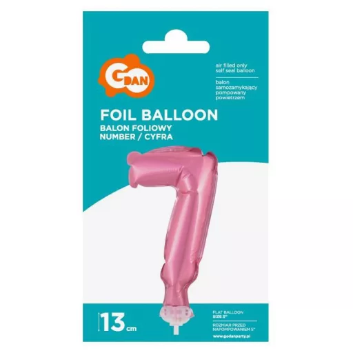 Rózsaszín 7-es Pink szám fólia lufi tortára 13 cm