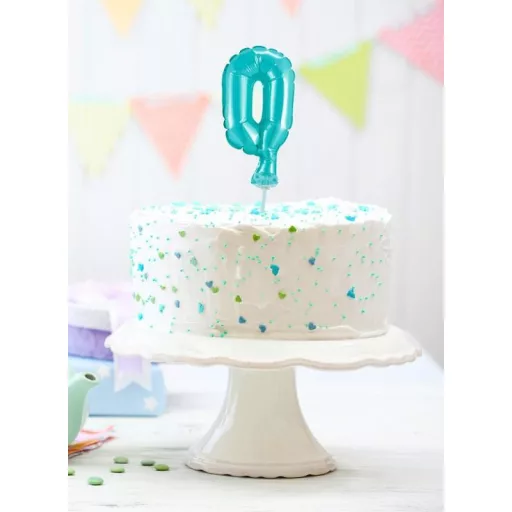 Kék 0-ás Light Blue szám fólia lufi tortára 13 cm