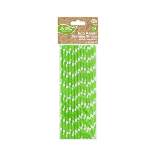 Zöld Green Polka Dots papír szívószál 24 db-os