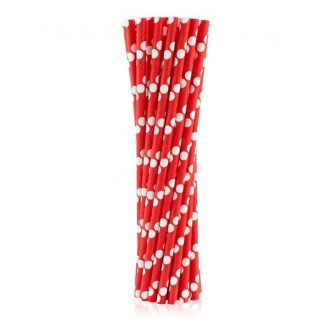 Piros Red Polka Dots papír szívószál 24 db-os