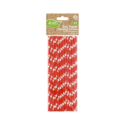 Piros Red Polka Dots papír szívószál 24 db-os