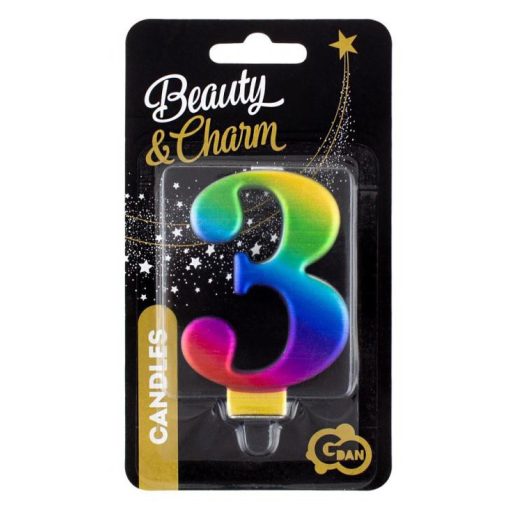 Színes 3-as Galaxy számgyertya, tortagyertya