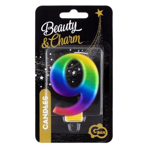 Színes 9-es Galaxy számgyertya, tortagyertya
