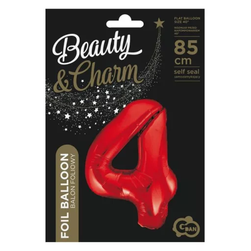 Piros 4-es Red szám fólia lufi 85 cm