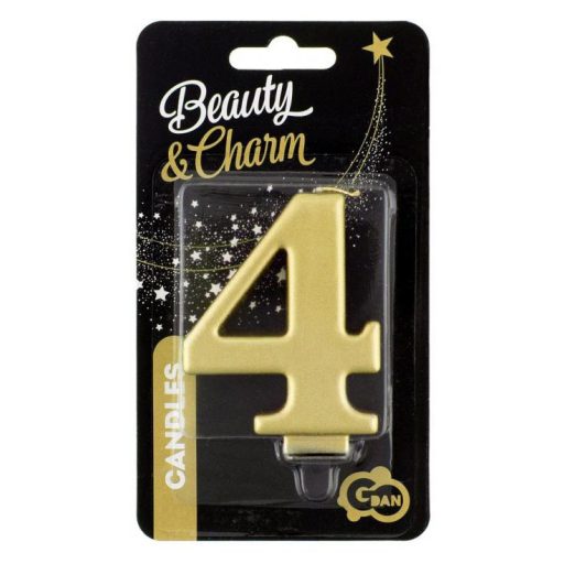Arany 4-es Metallic számgyertya, tortagyertya