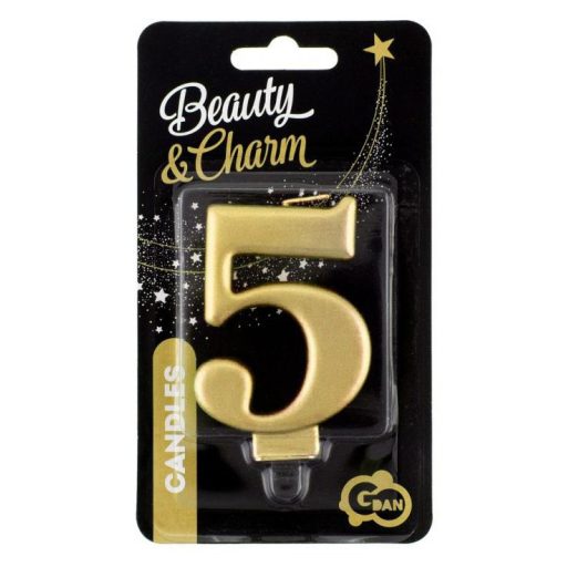 Arany 5-ös Metallic számgyertya, tortagyertya