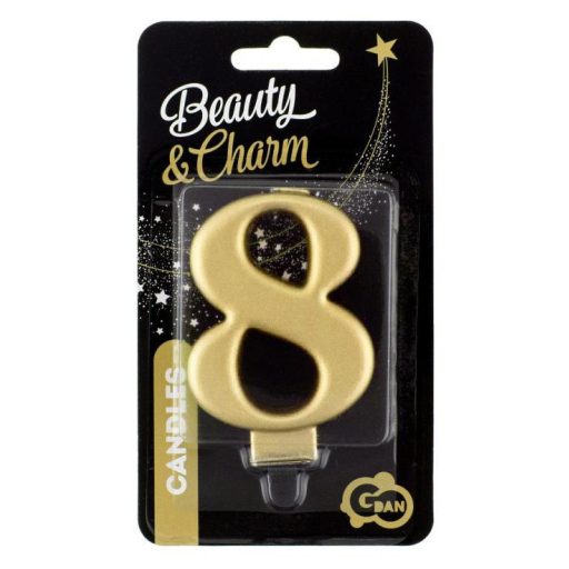 Arany 8-as Metallic számgyertya, tortagyertya