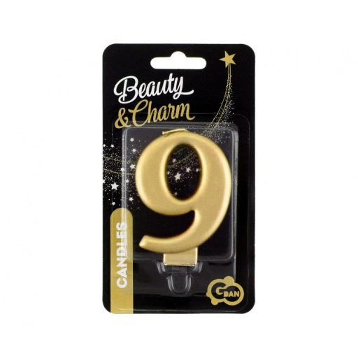 Arany 9-es Metallic számgyertya, tortagyertya
