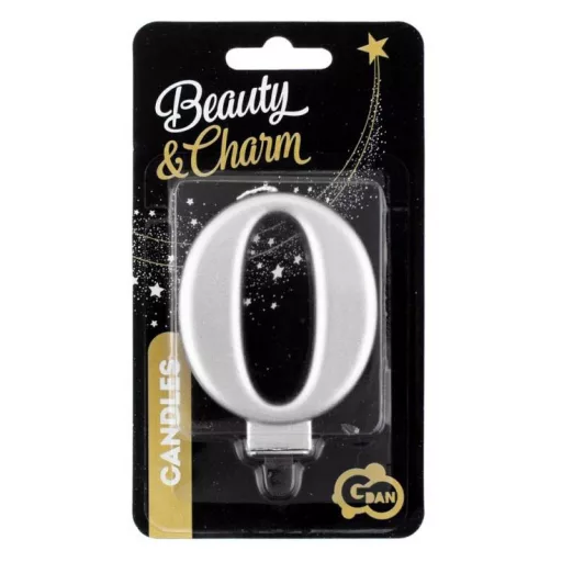 Ezüst 0-ás Metallic számgyertya, tortagyertya