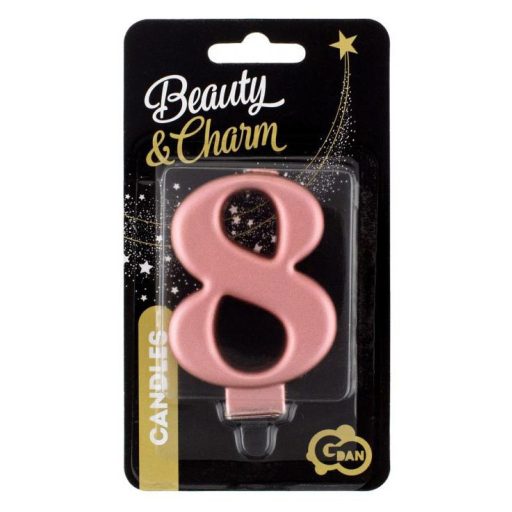 Rose Gold 8-as Metallic számgyertya, tortagyertya