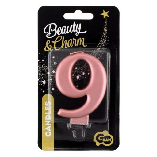 Rose Gold 9-es Metallic számgyertya, tortagyertya