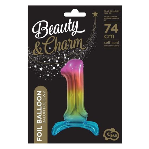 Színes Rainbow 1-es szám fólia lufi talppal 74 cm