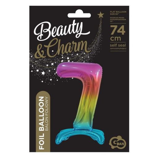 Színes Rainbow 7-es szám fólia lufi talppal 74 cm