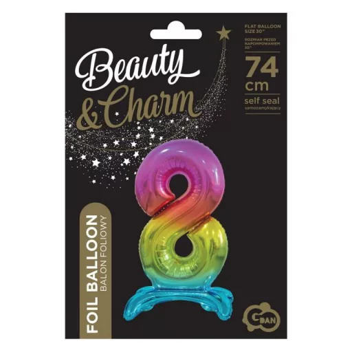 Színes Rainbow 8-as szám fólia lufi talppal 74 cm