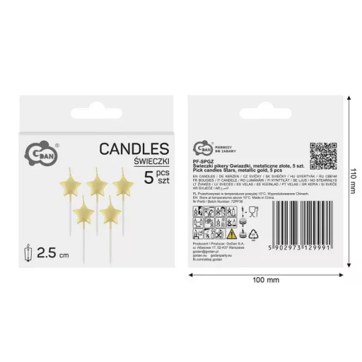 Arany csillag Metallic Gold tortagyertya, gyertya szett 5 db-os