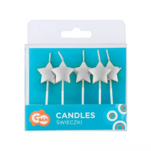 Ezüst csillag Metallic Silver tortagyertya, gyertya szett 5 db-os