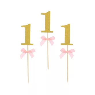 Rózsaszín 1st Birthday díszítő pálca 10 db-os