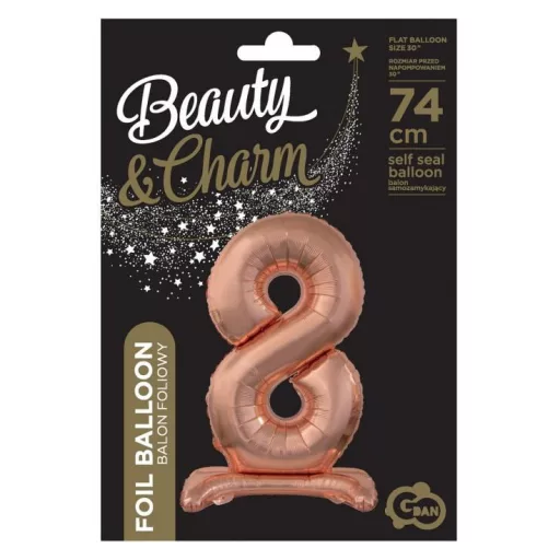 Rose Gold 8-as szám fólia lufi talppal 74 cm