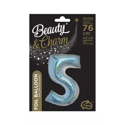 Ezüst Holographic 5-ös szám fólia lufi 76 cm