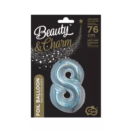Ezüst Holographic 8-as szám fólia lufi 76 cm
