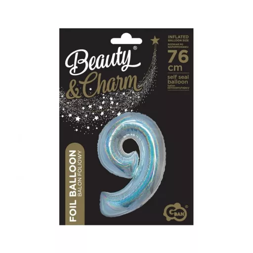 Ezüst Holographic 9-es szám fólia lufi 76 cm