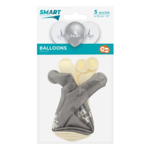 Unikornis Silver léggömb, lufi 5 db-os 12 inch (30cm)